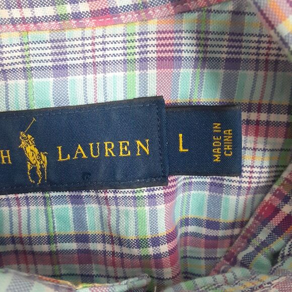 Ralph Lauren Adult Mens L Blue Pink Plaid Long Sleeve Button Up Shirt - Picture 4 of 8
